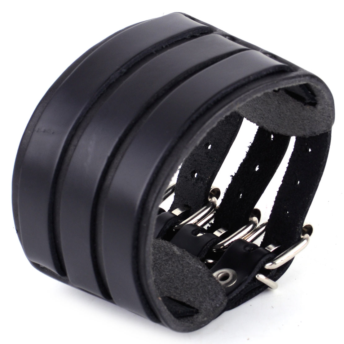 Punk 3 Layer Men Women Biker Leather Belt Bracelet Cuff Wristband Wrap