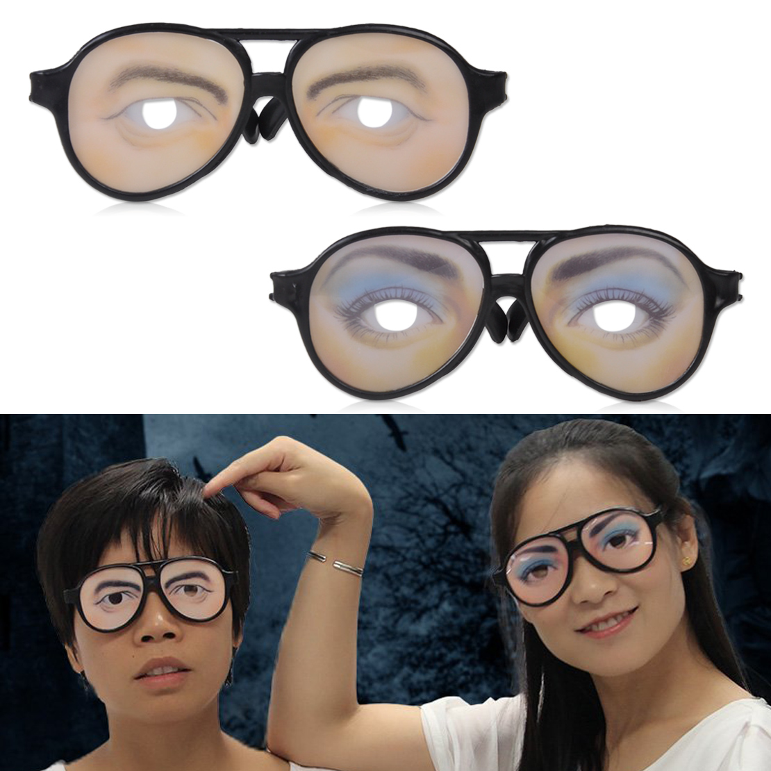 Funny Fake Eye Glasses with Big Frame Joke Fancy Dress Mens / Ladies ...